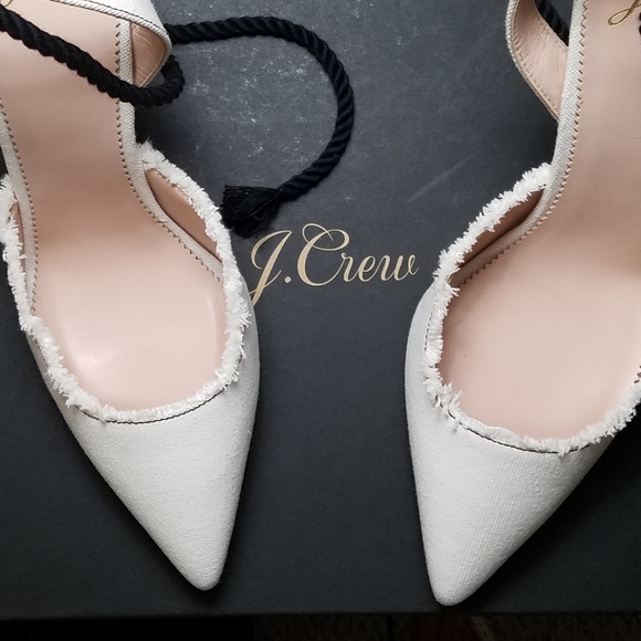 NIB J. Crew Canvas Heels Ankle Rope Tie Fringe 9 - Picture 2 of 11